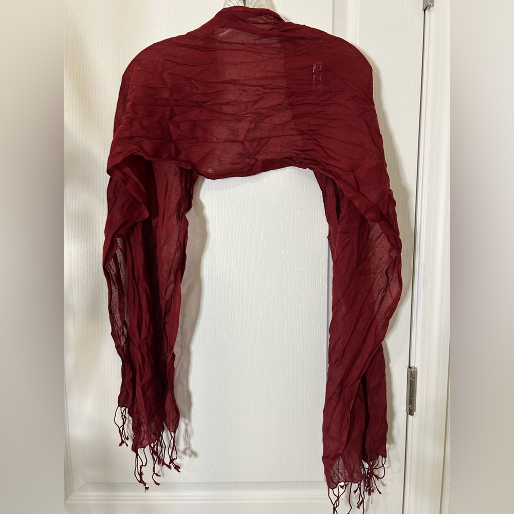 Ann Taylor LOFT Burgundy Scarf with Fringes - Long